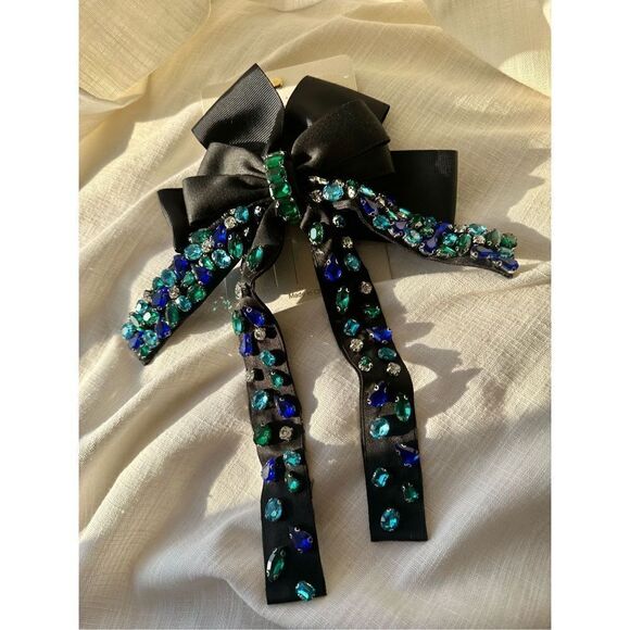 Bejeweled black French clip hair bow